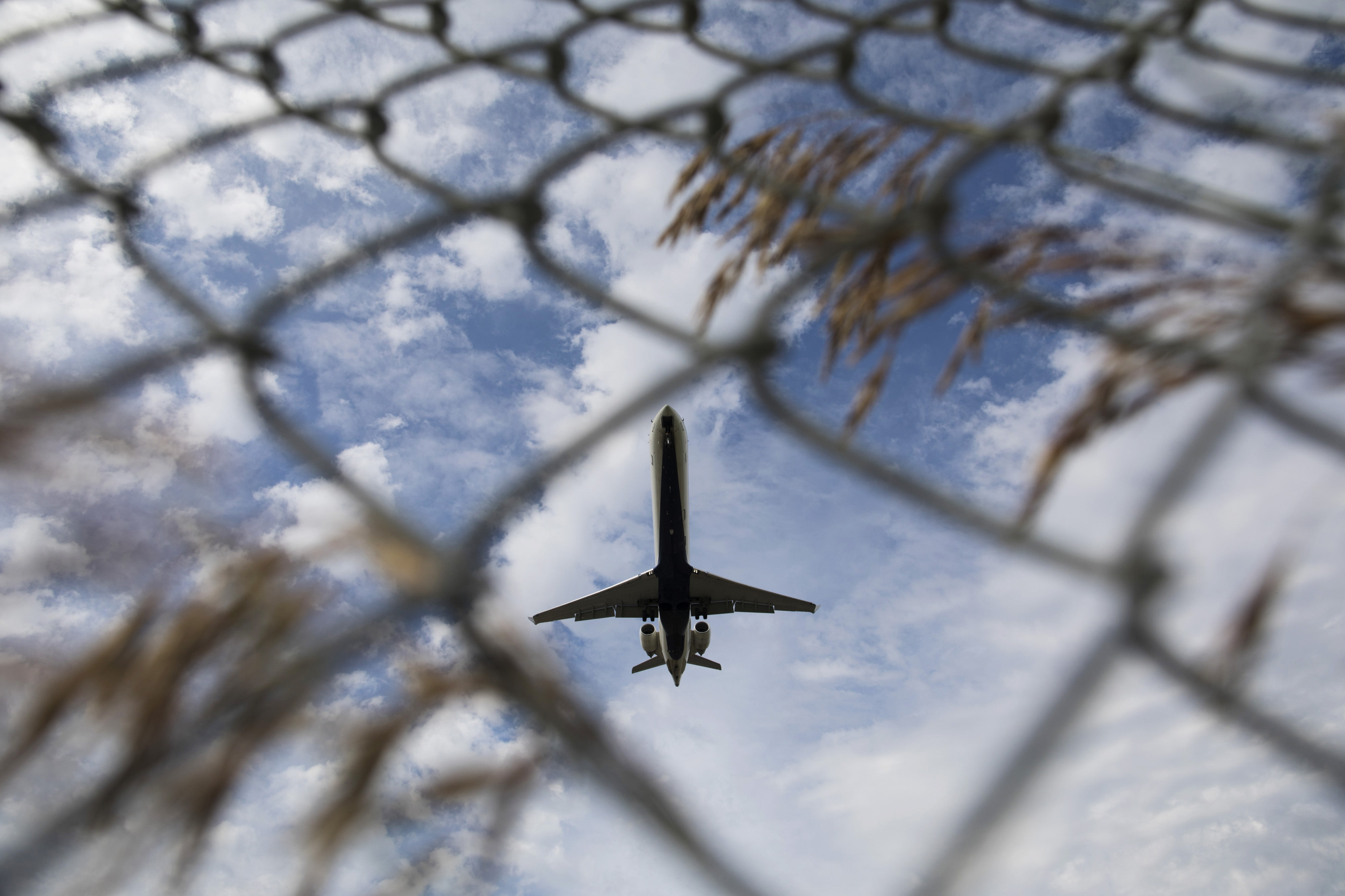 A commercial plane prepares to land