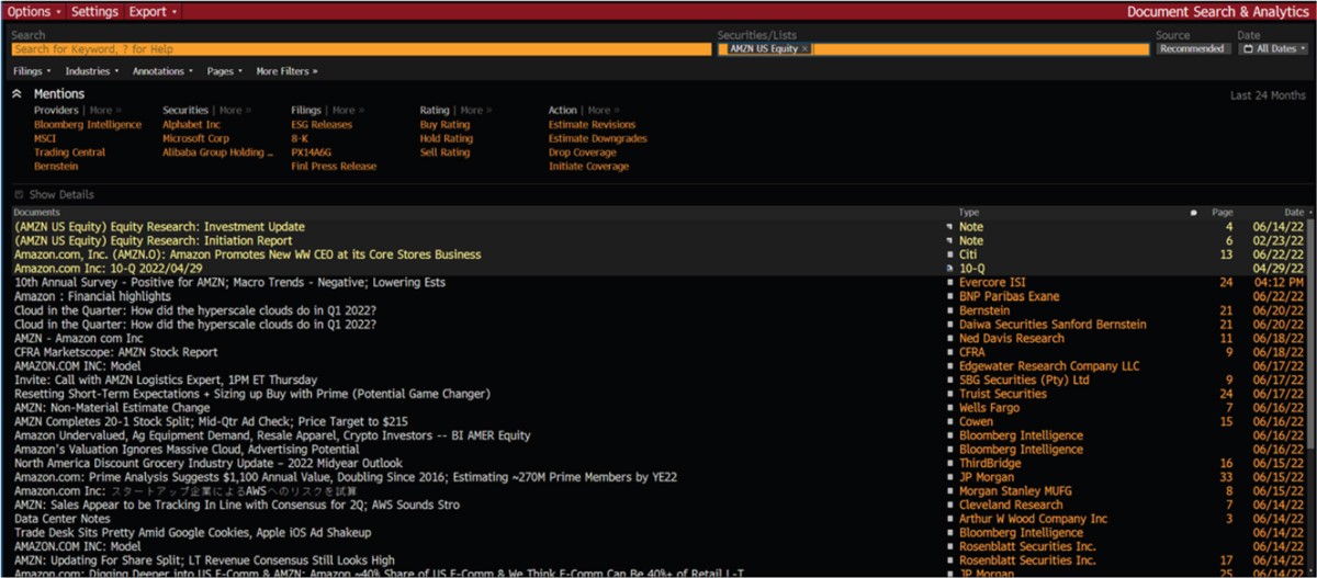 Search results for "AMZN US Equity" (Amazon.com Inc.)