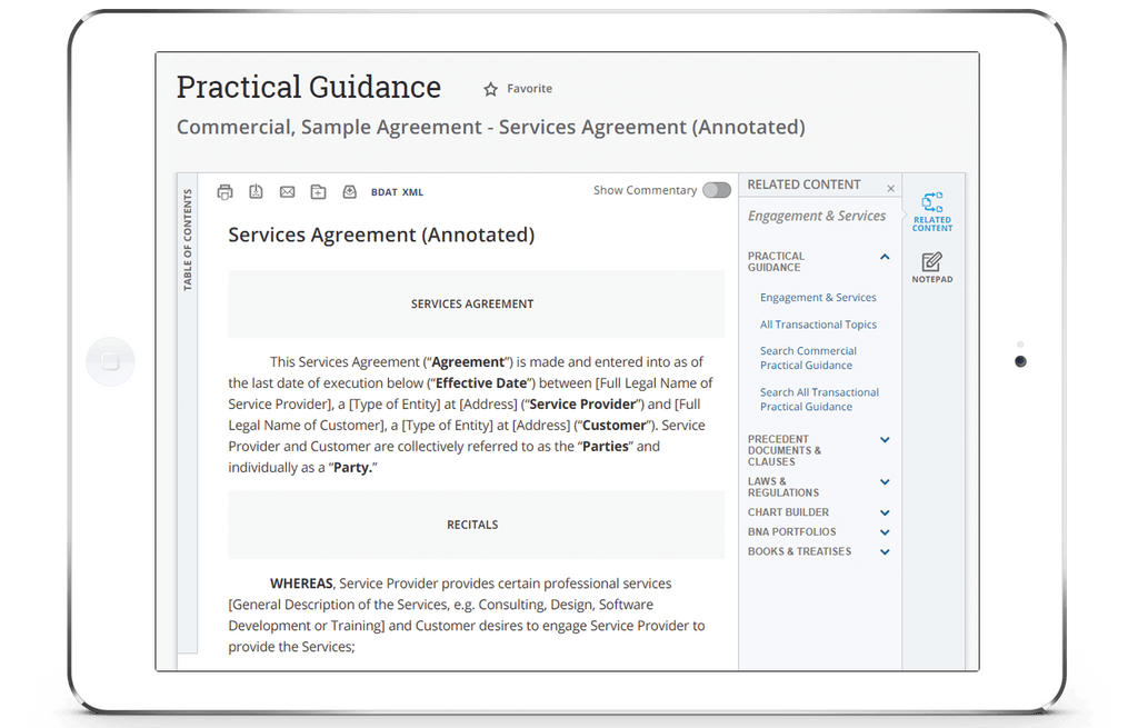 Practical Legal Guidance screen from Bloomberg Law research tools