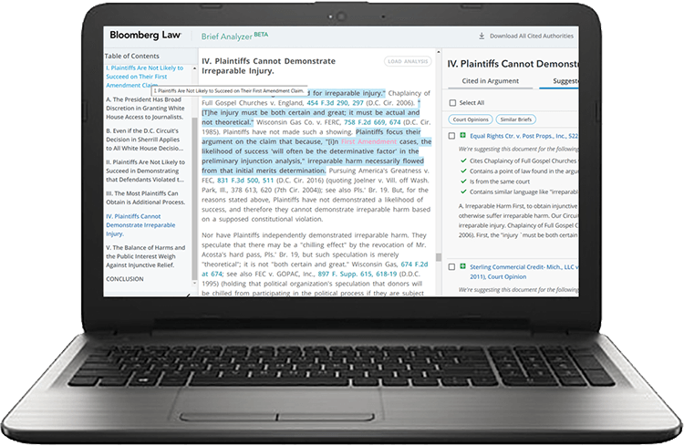 Brief analyzer forward-facing laptop view