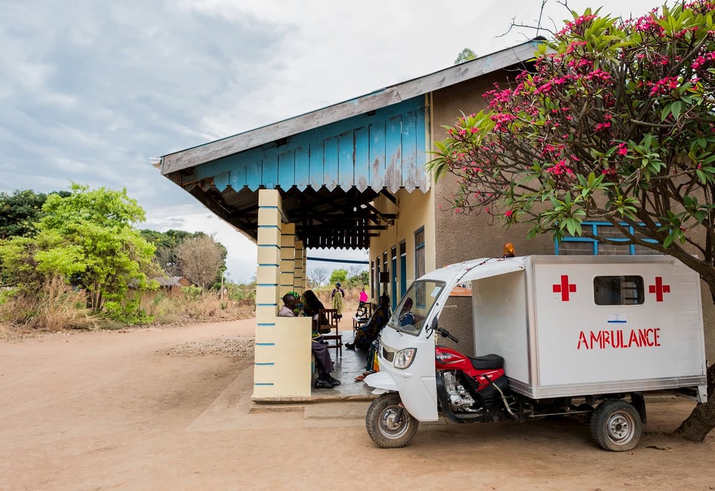 Ambulance outside of a Bloomberg Philanthropies supported Maternal Health facility in Tanzania.
