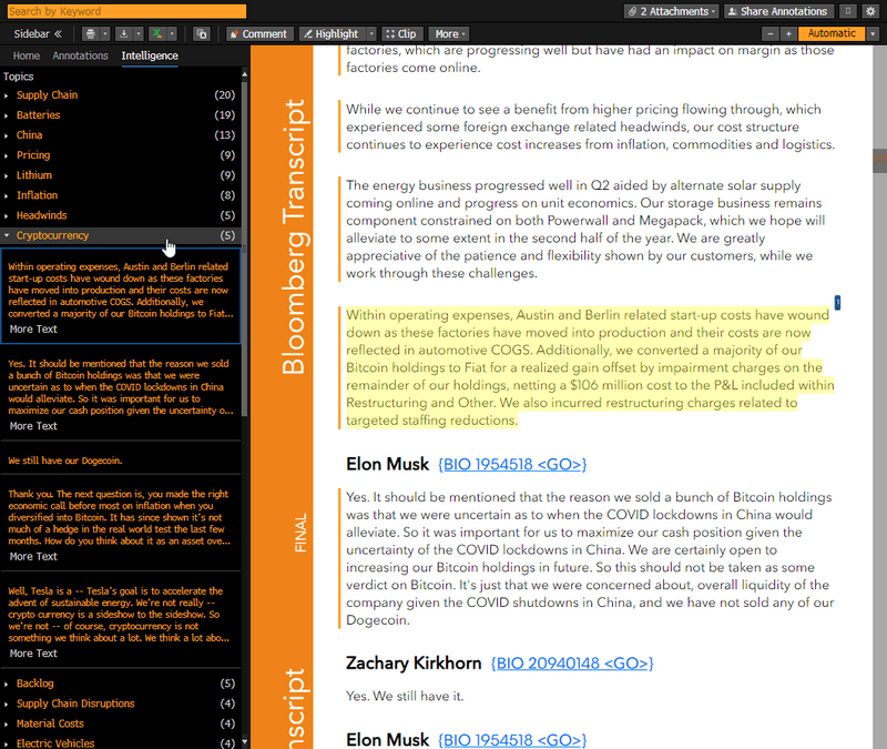 Search Analytics: Quickly identify the biggest topics in earnings calls with topic summarization.