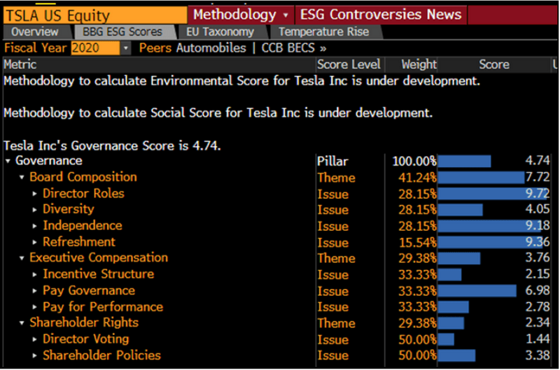 Tesla's Bloomberg Governance Scores