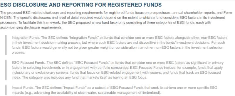 Proposed US ESG Fund Disclosures