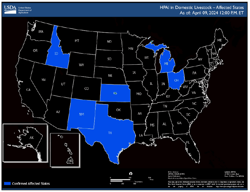 Confirmed cases of HPAI in livestock