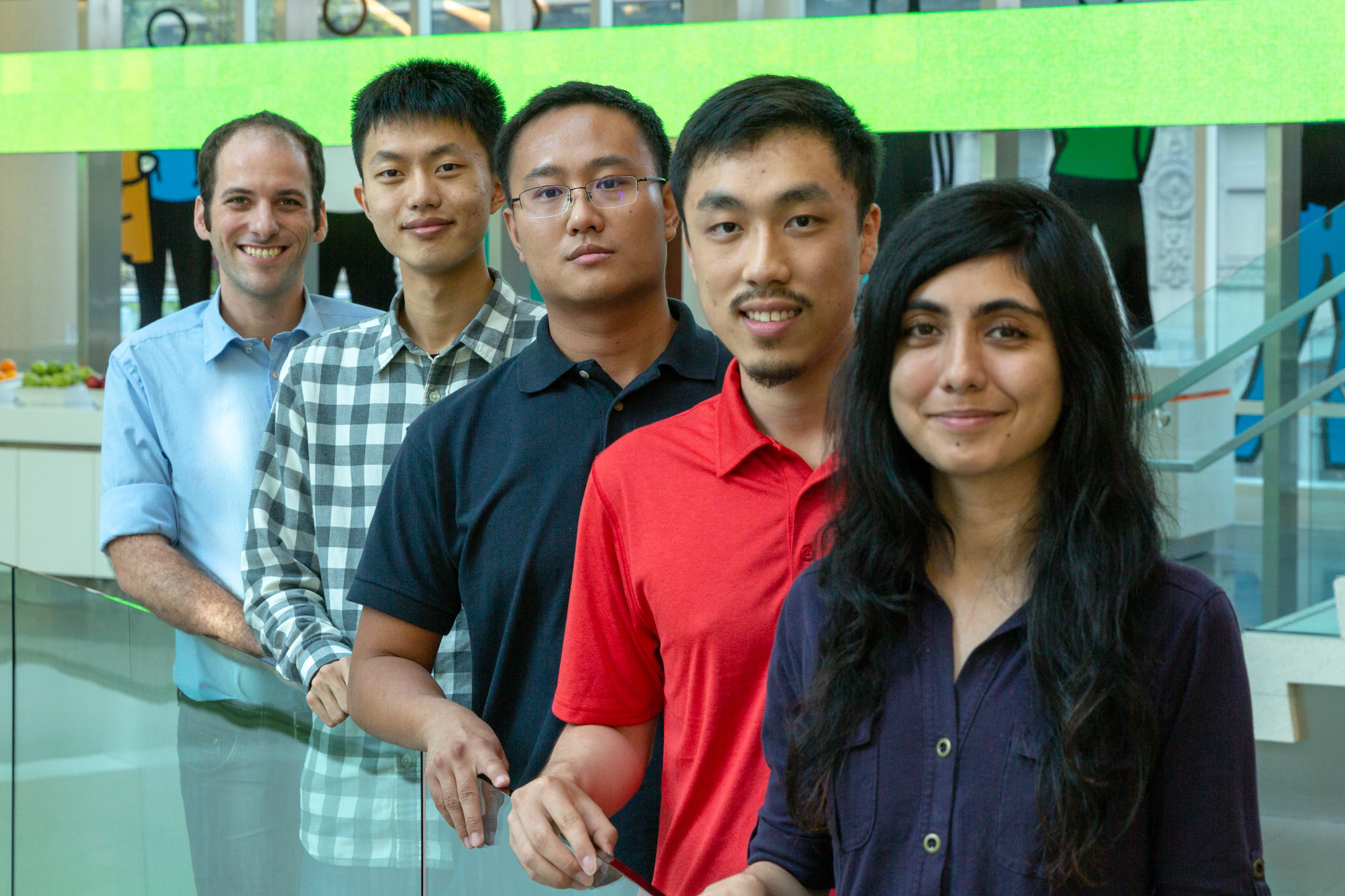 Bloomberg's Data Science Ph.D. Fellows for 2018-2019 (L-R): Yuval Pinter, Huazheng Wang, Hongyuan Mei, Tianze Shi and Shruti Rijhwani (Photographer: Lori Hoffman/Bloomberg)