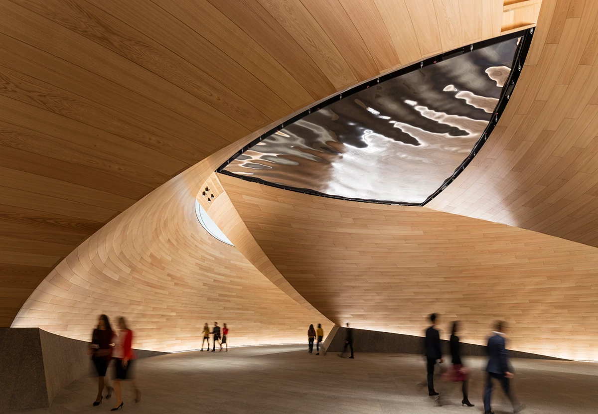 A photo of the interior of the Vortex installation at the Bloomberg London office building.