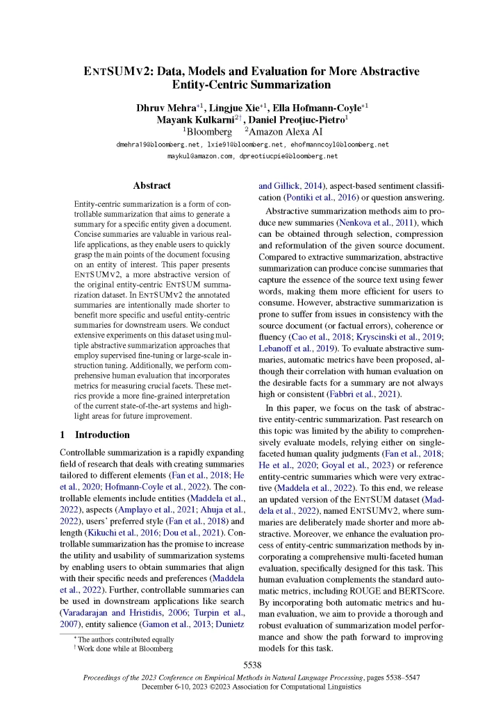 Bloomberg’s AI Engineering Group Publishes 4 NLP Research Papers at EMNLP 2023