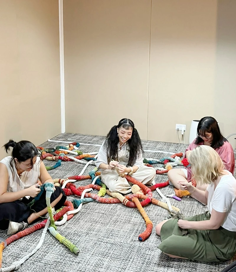 Employees making art
