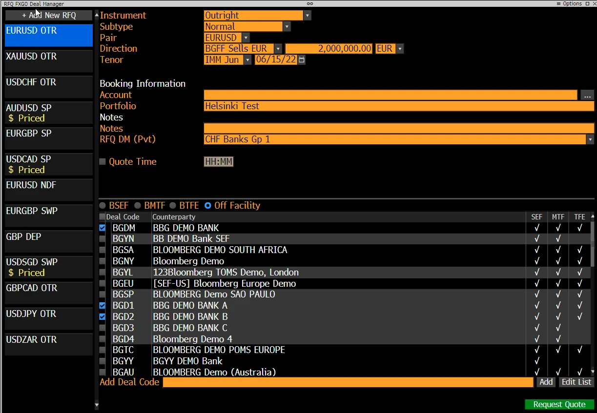 Our RFQ Manager allows clients to create templates for frequent trades