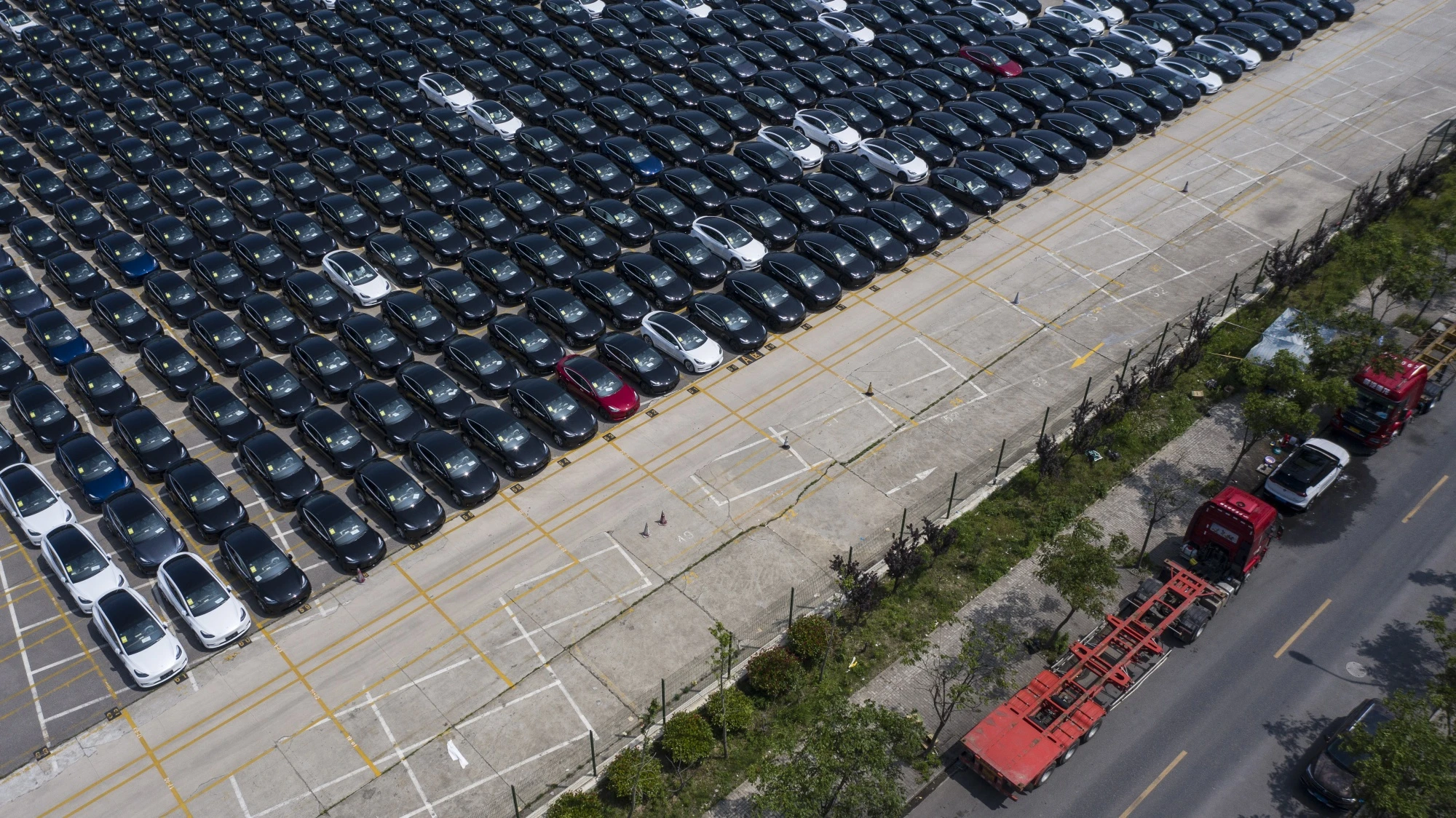 Electric vehicles in parking lot