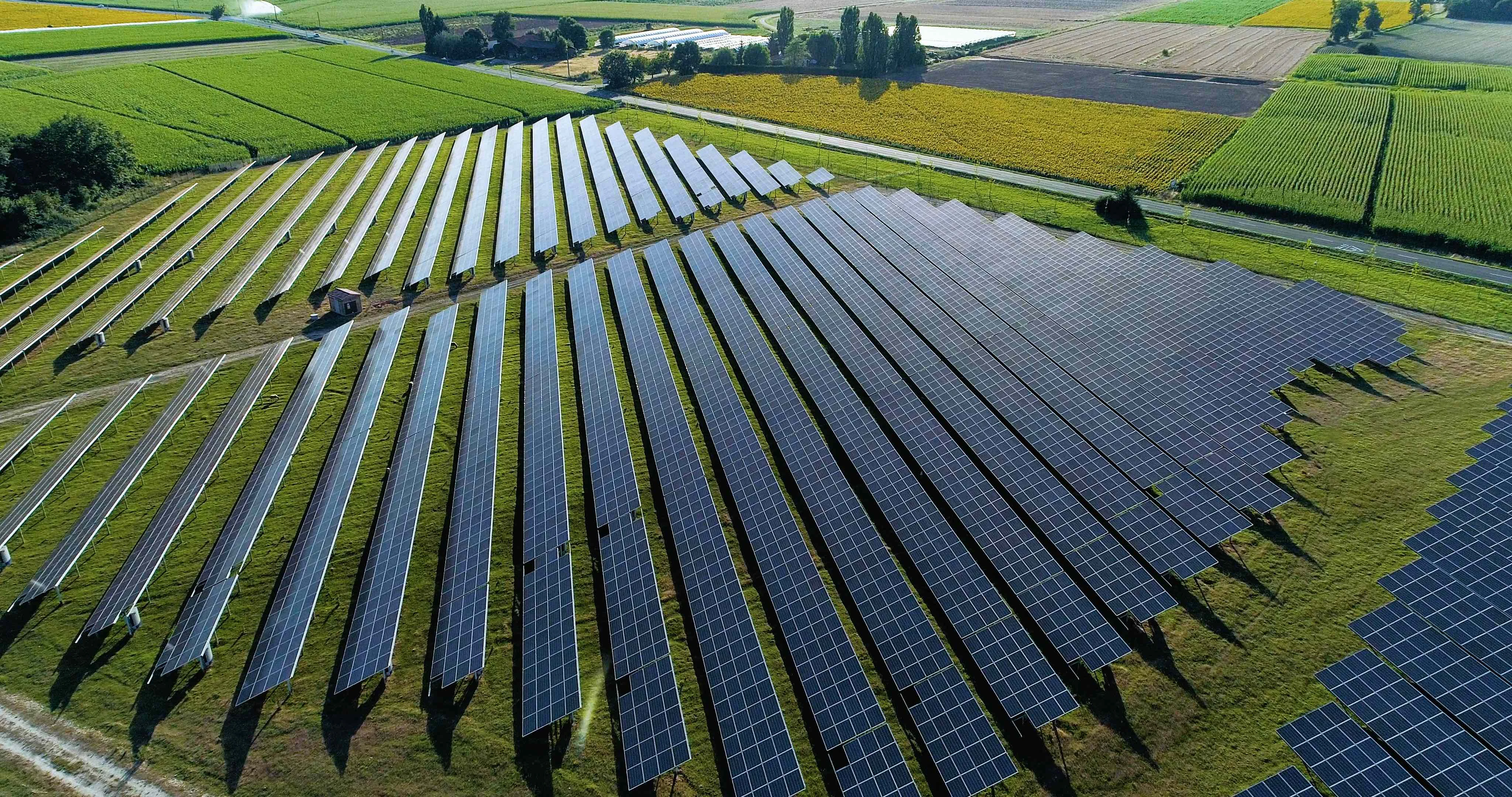 Solar panels in aerial view