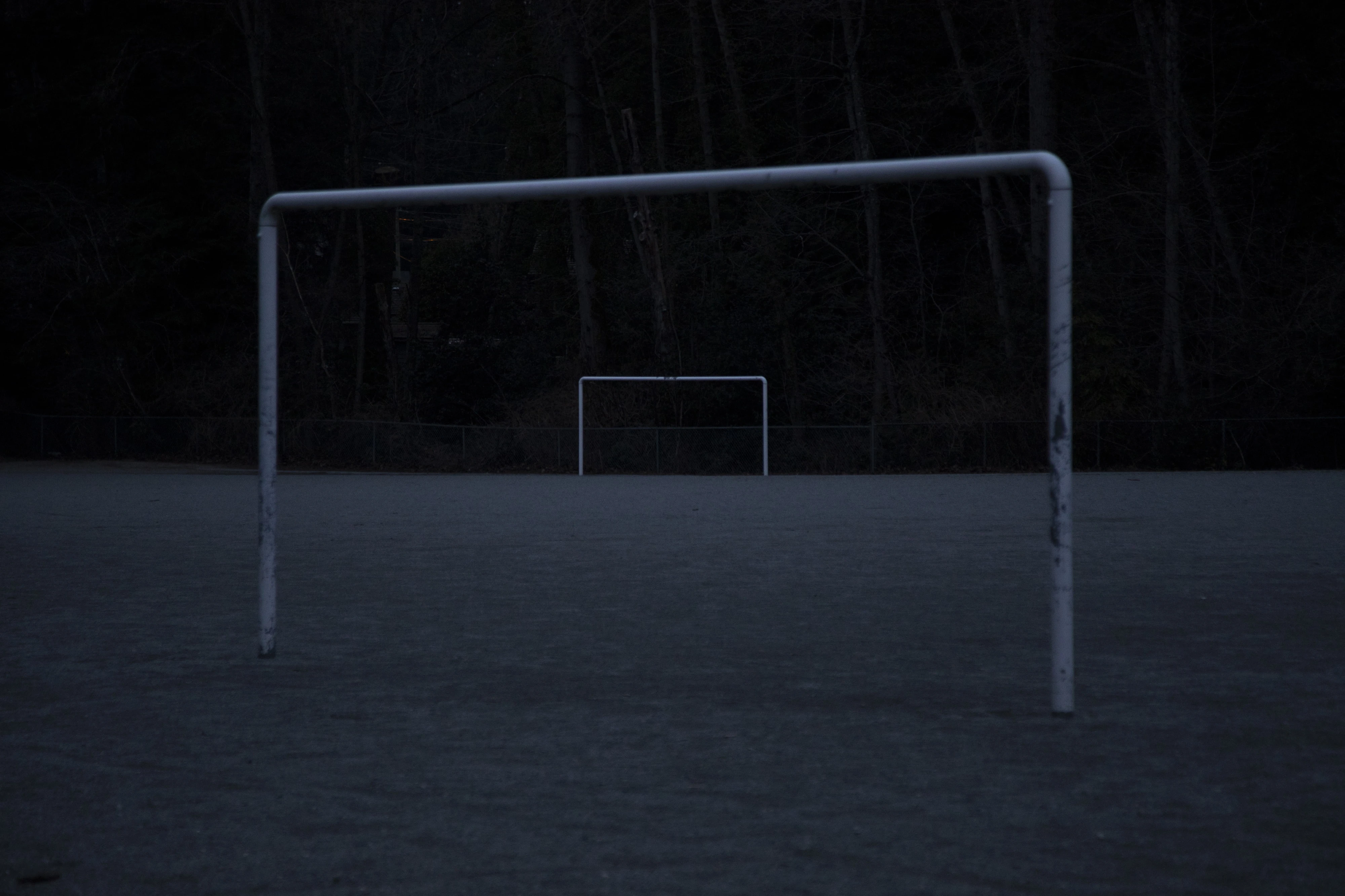 An empty playing field and goal posts
