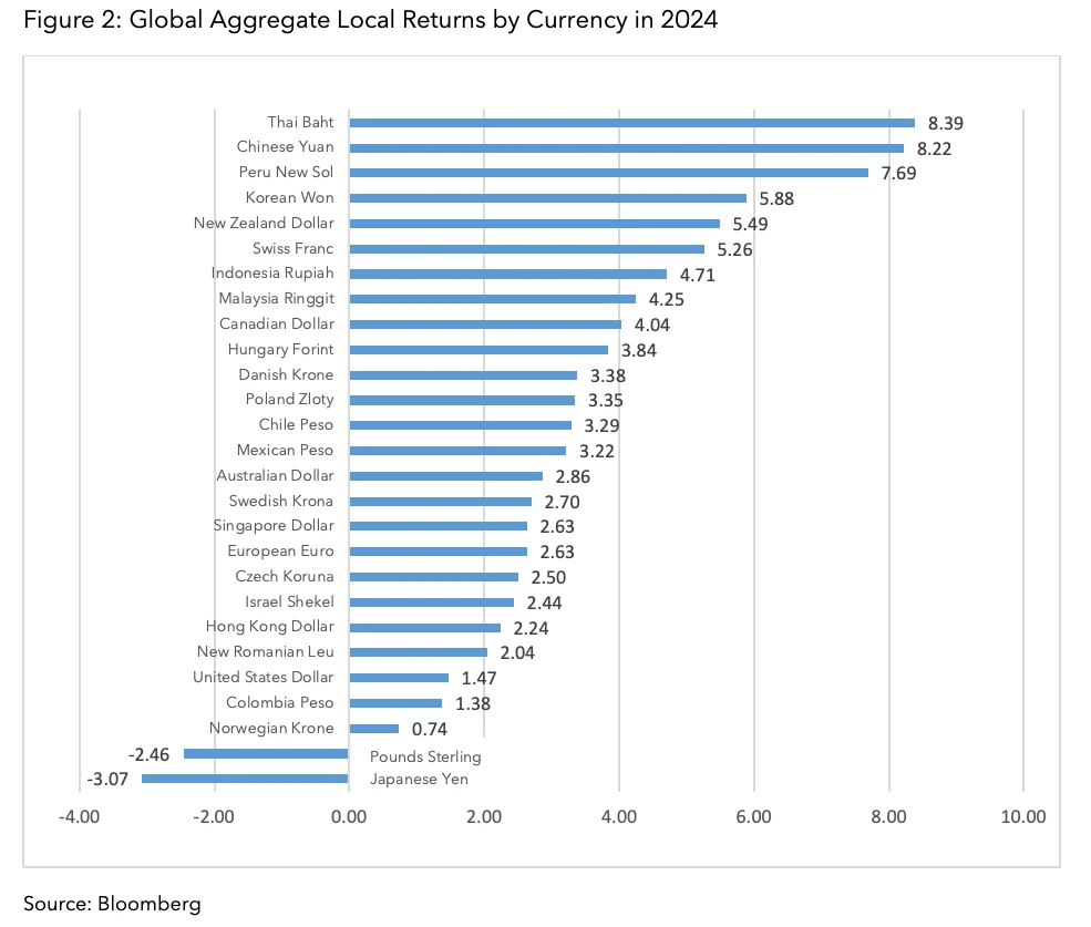 Global Aggregate Local Returns by Currency in 2024