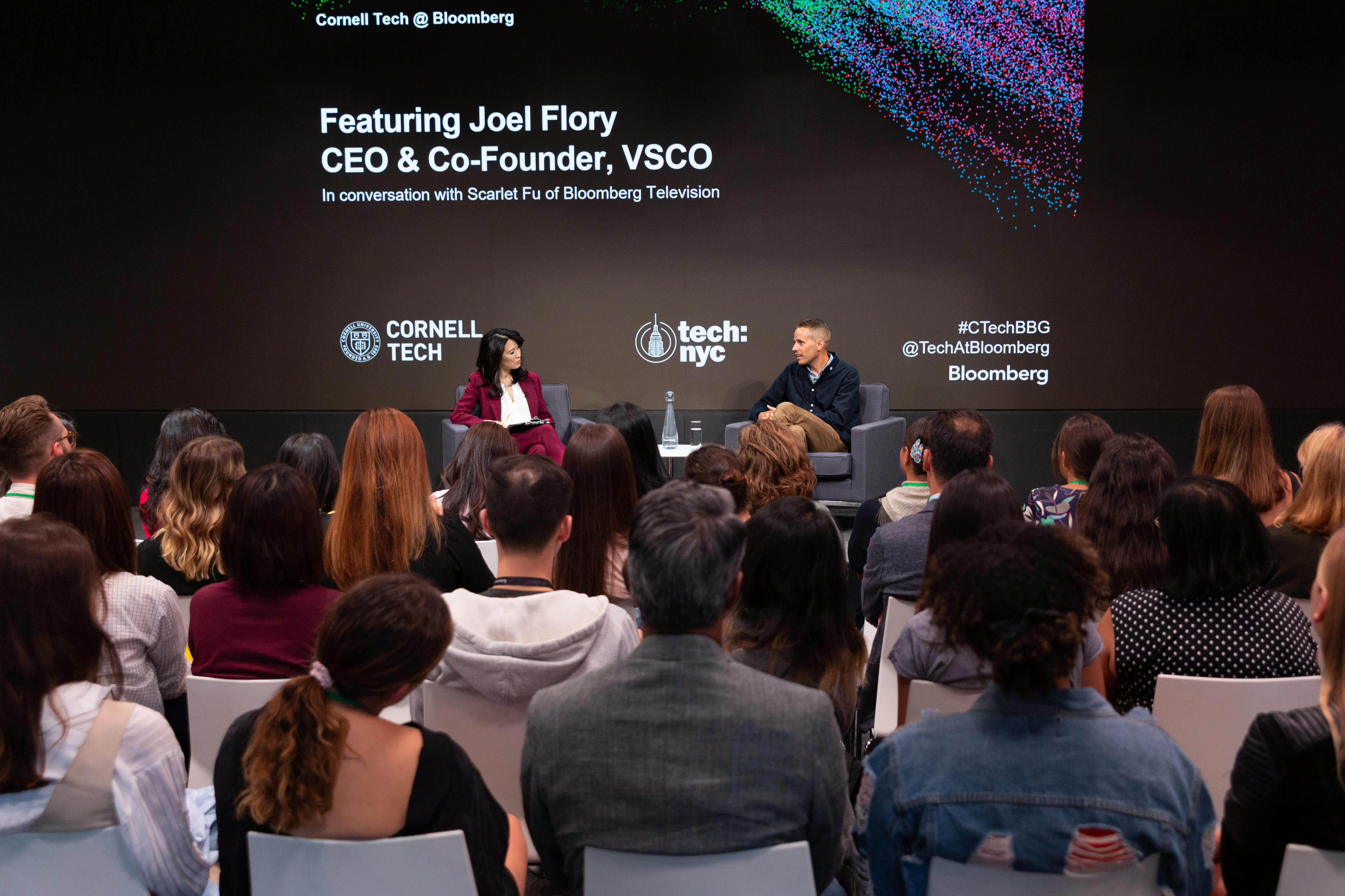 On Monday September 16, 2019 Cornell Tech@Bloomberg featured Joel Flory, CEO & Co-Founder, VSCO, in conversation with Scarlet Fu of Bloomberg Television. Photographer: Lori Hoffman/Bloomberg