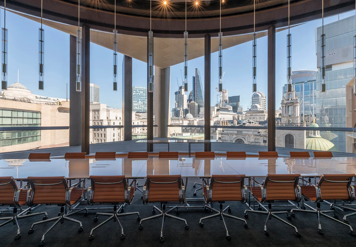 View of the City skyline from the Walbrook Dining Room.