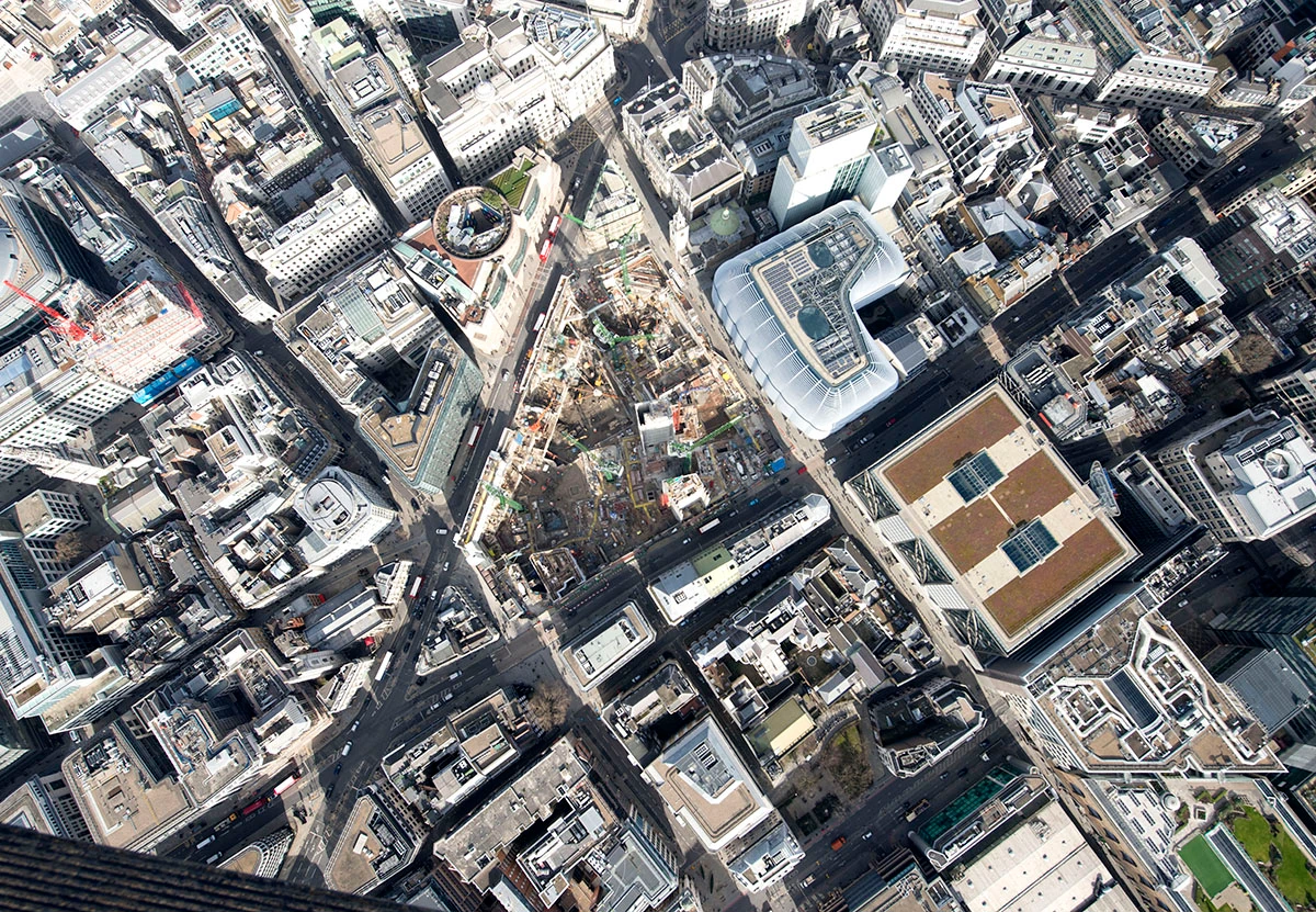 Aerial view of the Bloomberg construction site in the heart of the City.