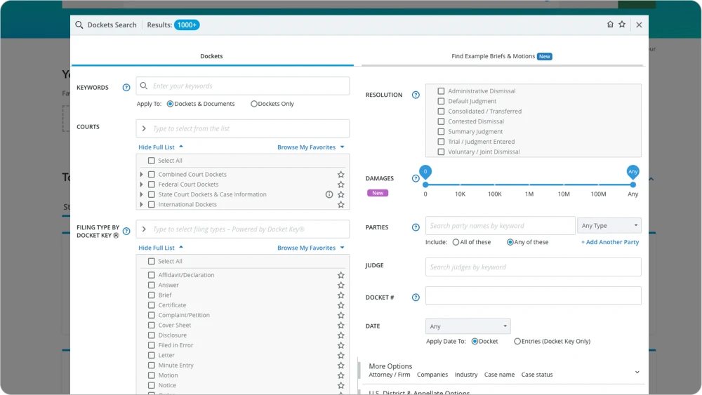 Full court docket search powered by AI