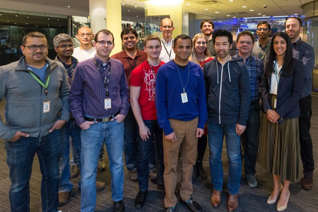 Consumer Mobile App Developers Pose for photograph at Bloomberg Global Headquarters in New York