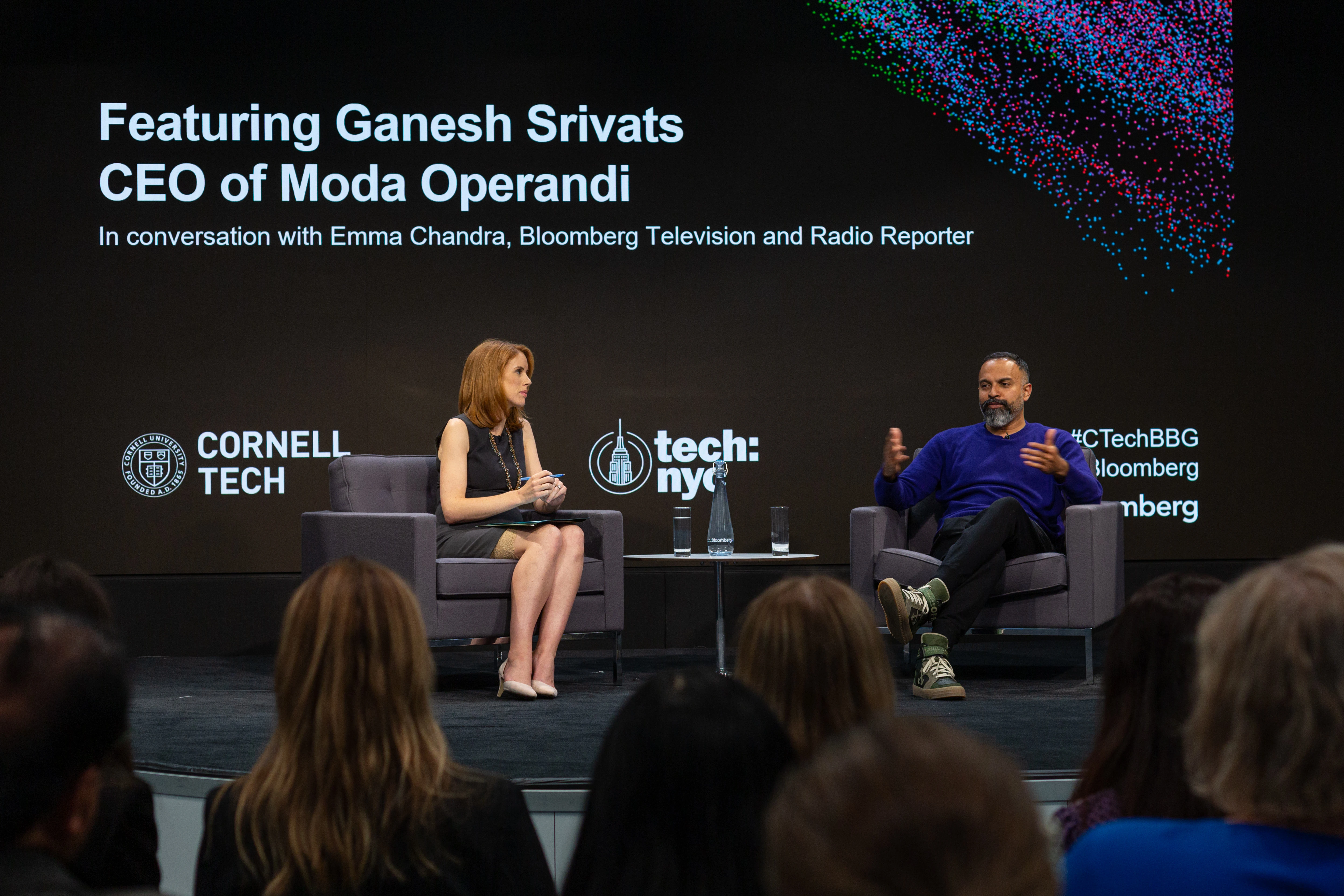 06.13.19 CT@Bloomberg with Ganesh Srivats On Thursday June 13, 2019 Cornell Tech@Bloomberg featured Ganesh Srivats, CEO of Moda Operandi in conversation with Emma Chandra of Bloomberg Television. Photographer: Lori Hoffman/Bloomberg,
