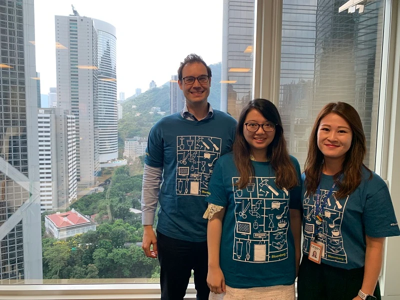 Instructors James Barrett, Vicky Cheung and Debbie Chu at Bloomberg’s office in Hong Kong