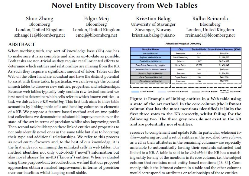 Web Conference 2020 Paper: Novel Entity Discovery from Web Tables