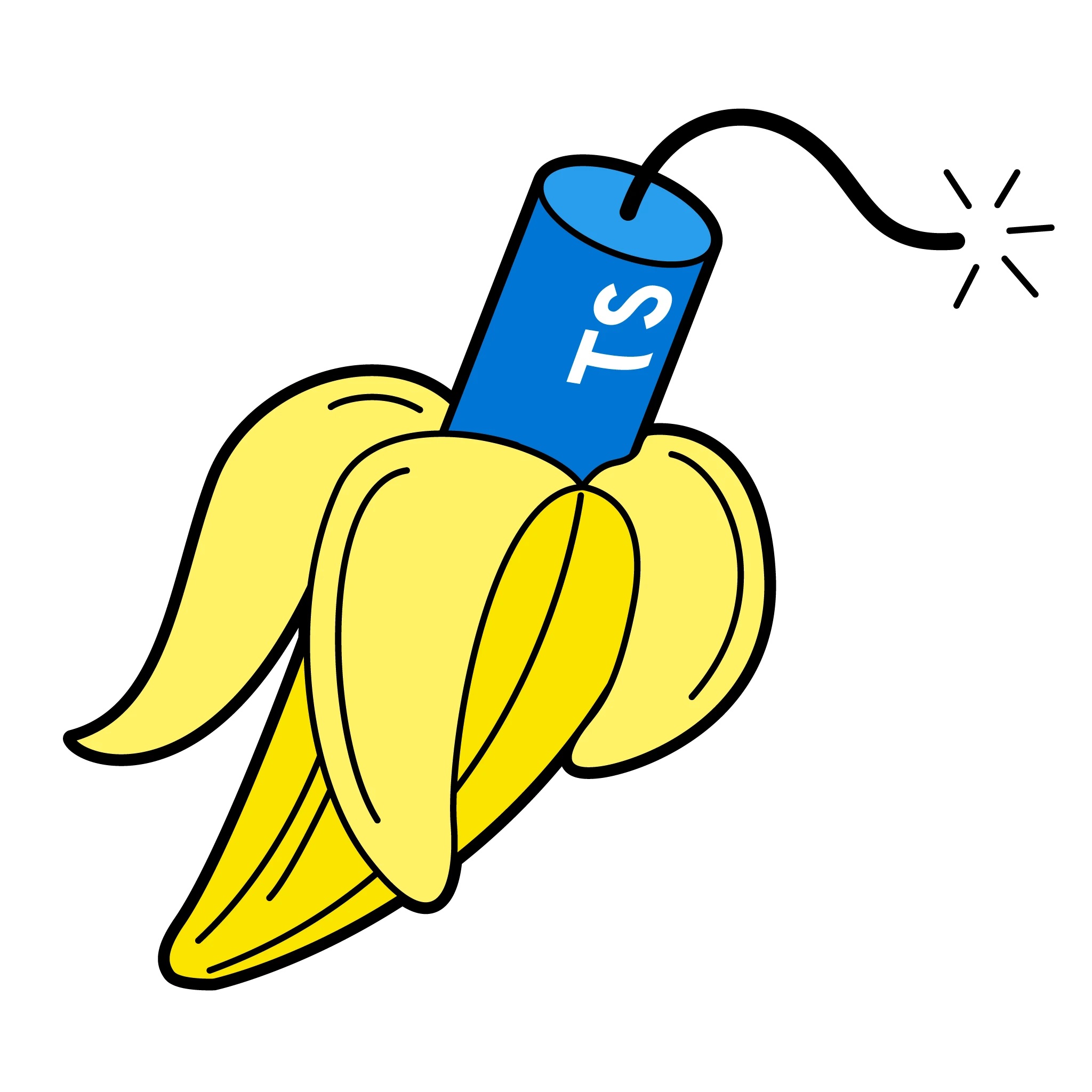 A stick of dynamite stylized to look like the TypeScript logo is lit and unpeeling from a yellow banana.