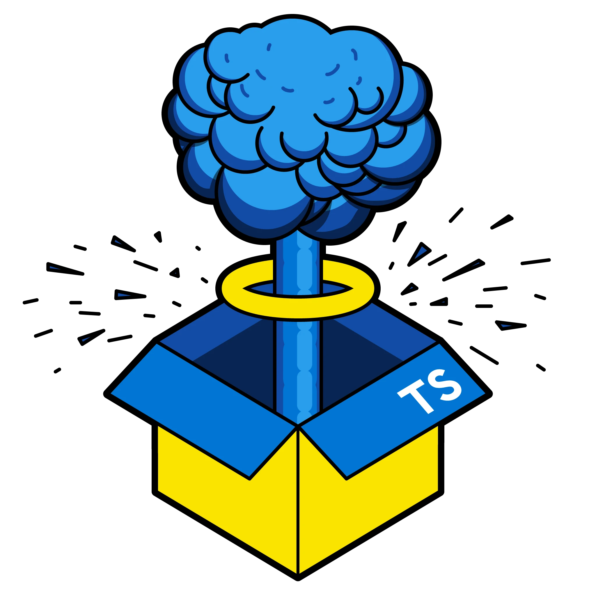 ts_mushroom A JavaScript box exploding to reveal TypeScript inside.