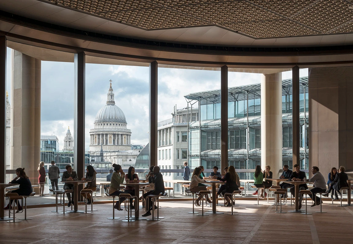 The expansive, double-height pantry overlooking St Paul's Cathedral is the heart of the building.