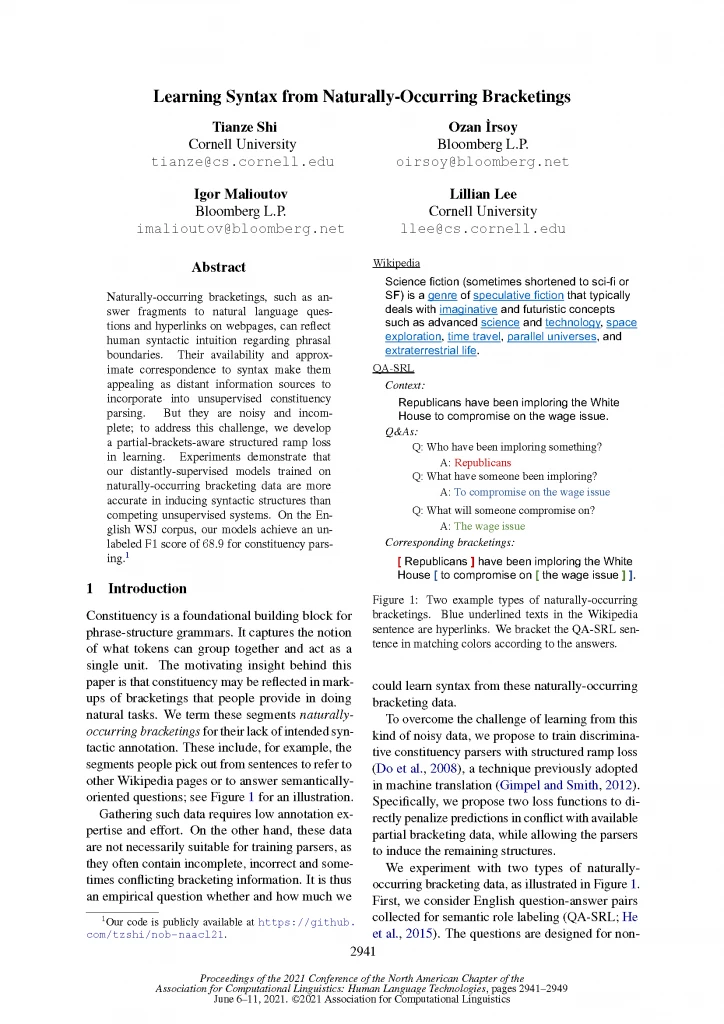 Learning Syntax from Naturally-Occurring Bracketings (NAACL 2021)