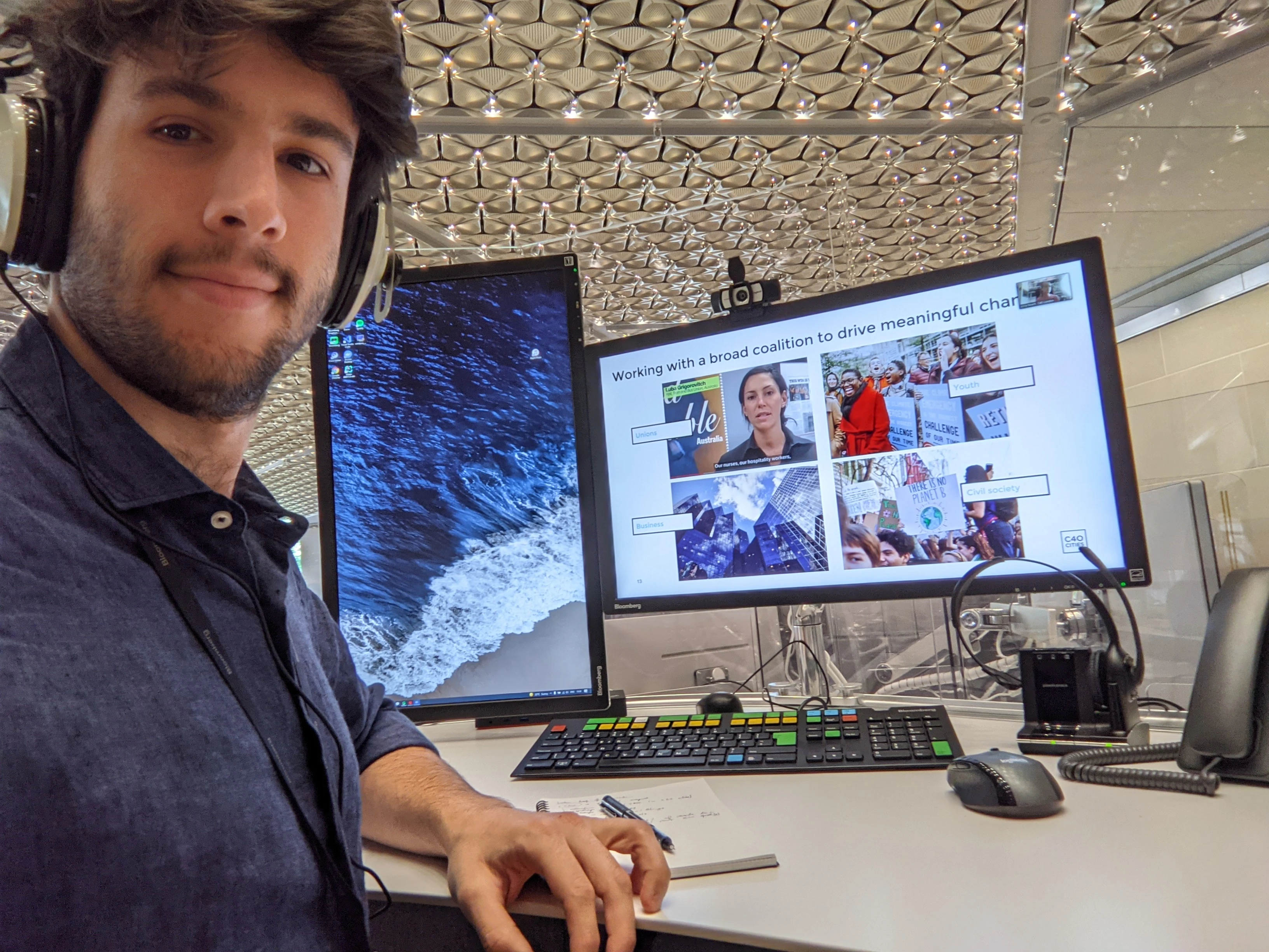 Edoardo-Intern-Day-of-Service Edoardo learning about Bloomberg's philanthropic efforts during the Intern Day of Service.