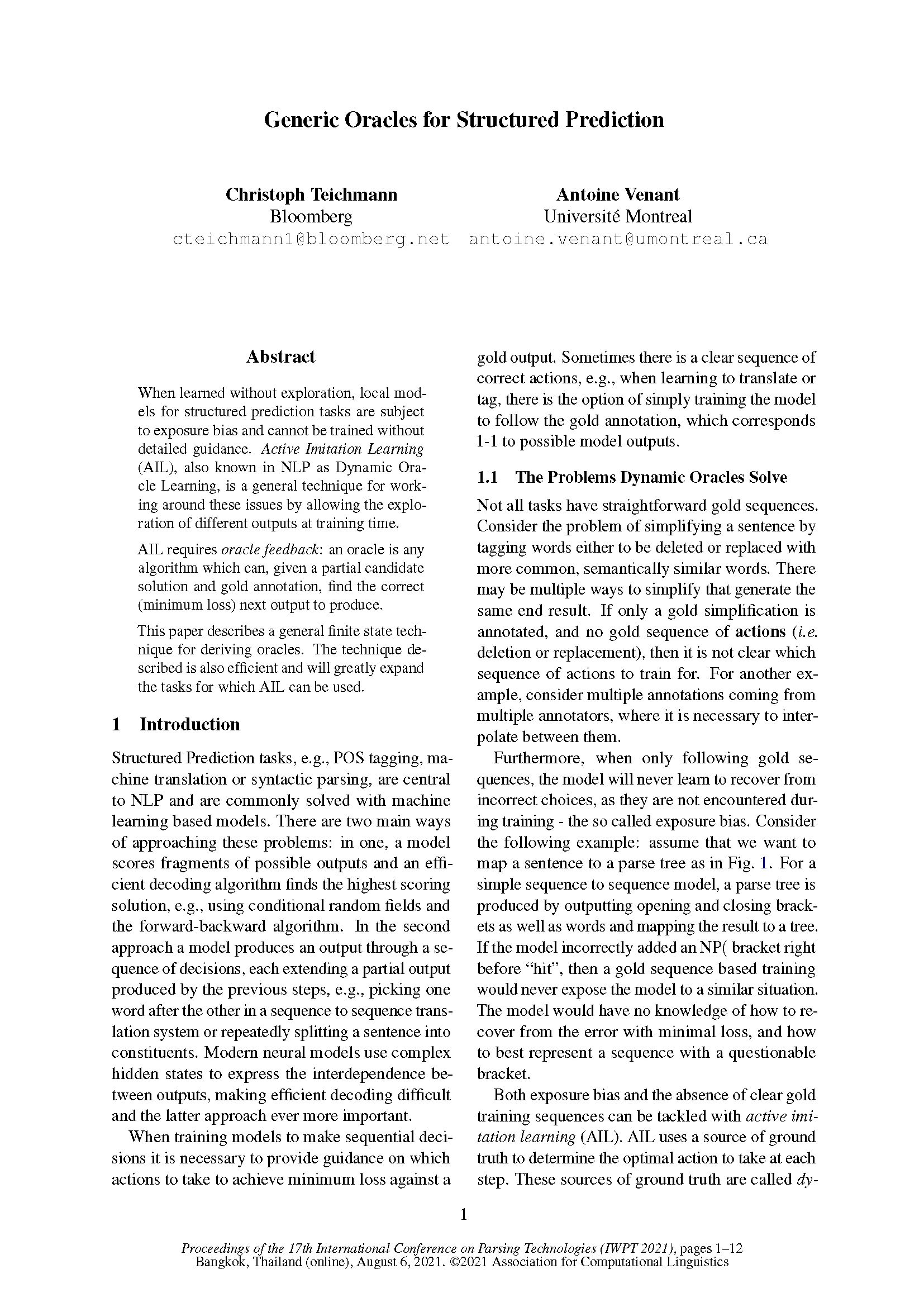 Generic Oracles for Structured Prediction Click here to read "Generic Oracles for Structured Prediction" published at IWPT 2021 on August 6, 2021