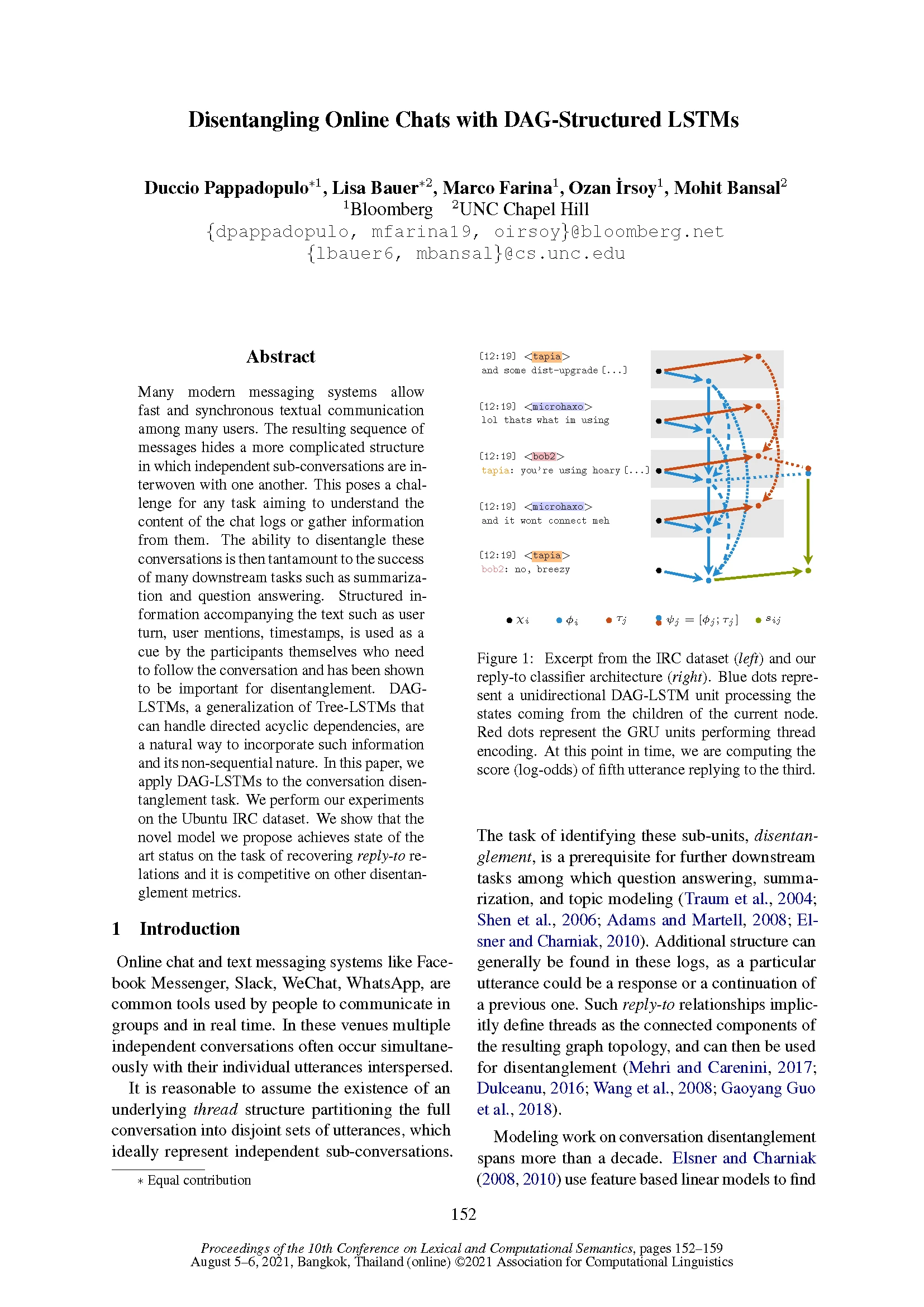 Disentangling Online Chats with DAG-structured LSTMs Click here to read "Disentangling Online Chats with DAG-structured LSTMs" published at *SEM 2021 on August 6, 2021