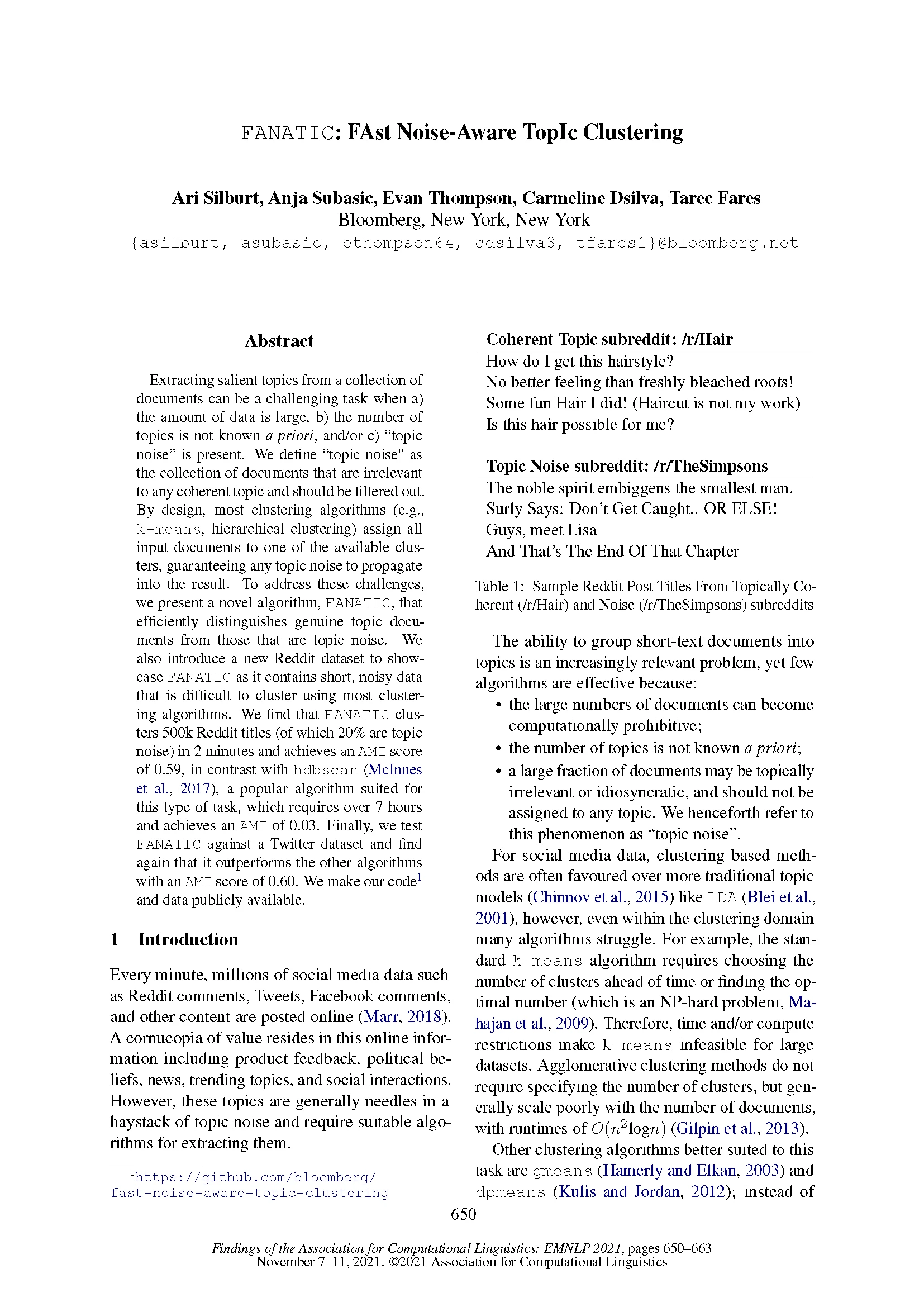 Click to read "FANATIC: FAst Noise-Aware TopIc Clustering"