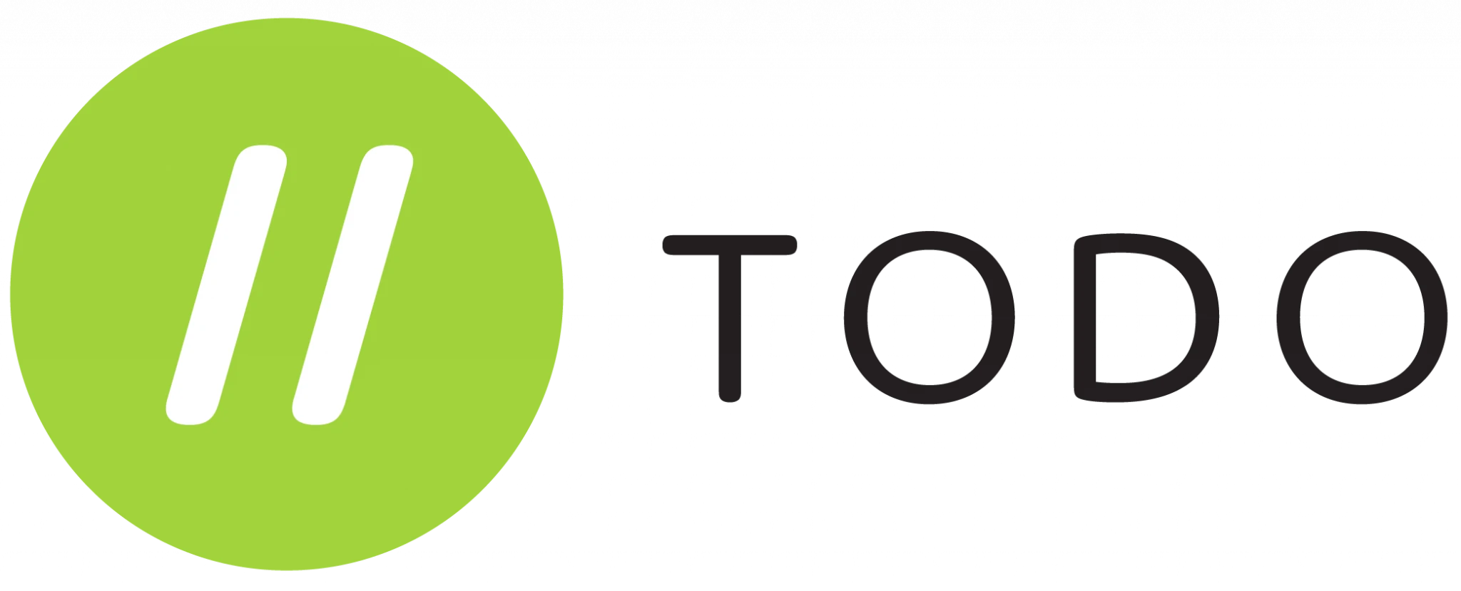 todo-color-2048×829 The TODO logo is a green circle with two white forward slashes inside. To the right is thin all-caps text reading "TODO".