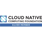 Cloud-native-computing-foundation_logo-175×175 The Cloud Native Computing Foundation Silver Member logo contains a two-tone blue Cloud Native icon on the left and text reading "Cloud Native Computing Foundation" on the right. Underneath that section is a blue bar with white text reading, "Silver Member"