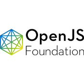 The OpenJS Foundation logo has a stylized graphic on the left and text on the right. The graphic is a hexagon with corner interconnected with straight lines. The graphic fades from blue on the top left, through green, to yellow in the bottom right. The text portion of the logo has a bold "Open JS" stacked on top of a regular-weight "Foundation"