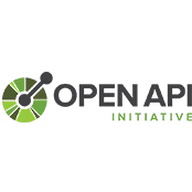 The OpenAPI Initiative logo is a green and gray pie chart with a dotted line rising up and to the right from the center. To the right is gray all-caps text reading "OPEN API" with a small green all-caps "Initiative" written underneath and set to the right.