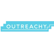 The Outreachy logo has a light blue background, which is offset in three steps with move right as they move up. Inside is white all-caps text reading "OUTREACHY" and underlined with a thin white thread.