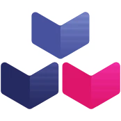 The Cloud Native Buildpacks logo is three chevrons stacked in a triangle. The bottom-left chevron is dark blue, the top chevron is light blue, and the bottom-right chevron is magenta.
