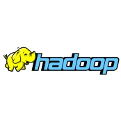 The Apache Hadoop logo is a yellow cartoon elephant with a light blue all-lowercase "Hadoop" text to the right.