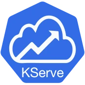 k-serve-icon The KServe logo is a blue heptagon with a white cloud outlined in the center. Inside the cloud is a rising chart arrow with climbs to the upper right and ends in an arrow. Under the cloud but still inside the heptagon is a thin, white "KServe" text.