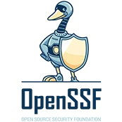 openssflogo.stacked-color The OpenSSF logo is a blue duck robot carrying a golden shield. Underneath is the text "OpenSSF".