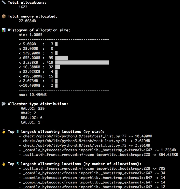stats_example Screenshot of memory allocation stats generated with Memray