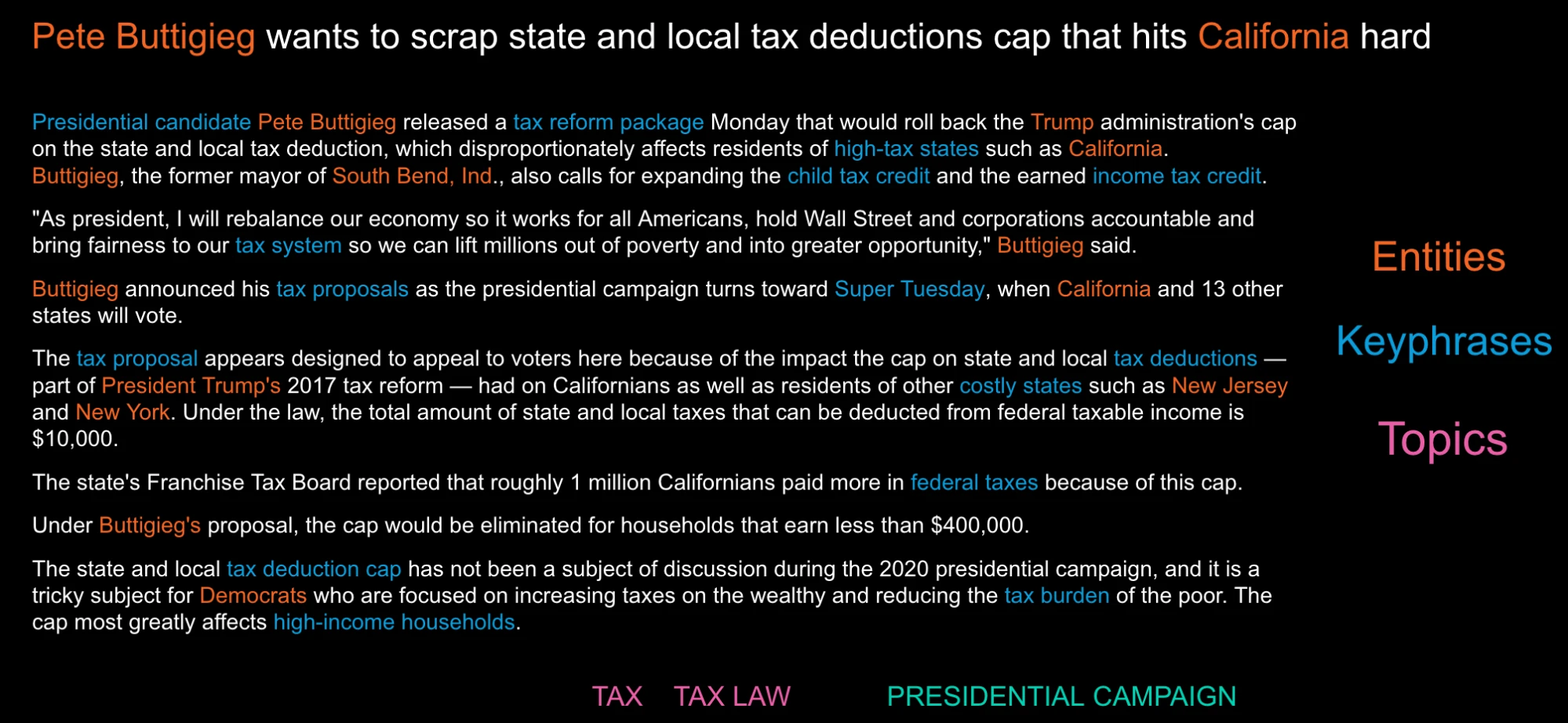 image6 Figure 1. Keyphrases provide more granular insight into the document than entities and topics