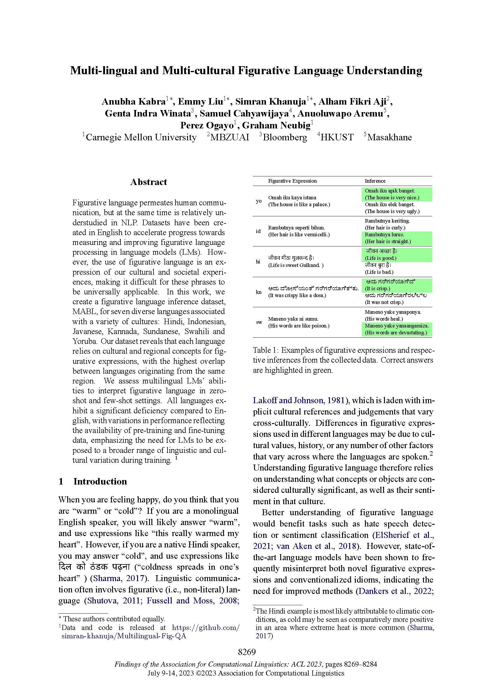2023.findings-acl.525-Multi-lingual-and-Multi-cultural-Figurative-Language-Understanding_Page_01 Front page of Findings of the ACL 2023 paper "Multi-lingual and Multi-cultural Figurative Language Understanding"