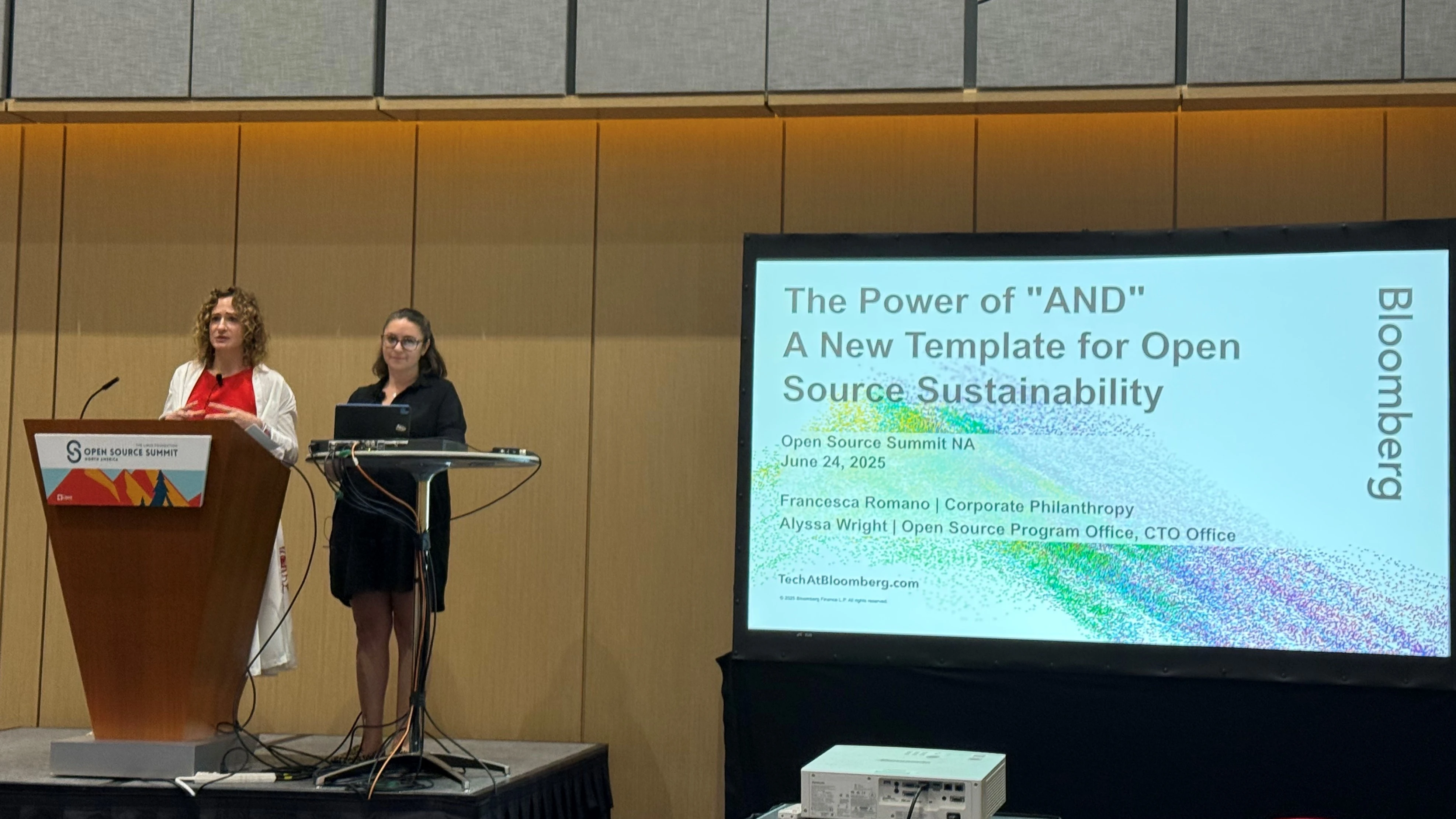 OSS-NA-Alyssa-Francesca Alyssa Wright (left) and Francesca Romano present at Open Source Summit North America 2025 in Denver, CO.